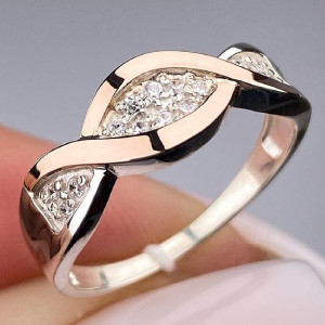 Срібне кільце з золотими накладками з фіанітами РН-585, фото 1