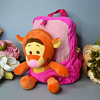 Рюкзак детский дошкольный с мягкой игрушкой Тигр 26*21 см на молнии в разных цветах Luna