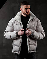 Куртка мужская зимняя на меху The North Face Grey двухсторонний пуховик серый с белым