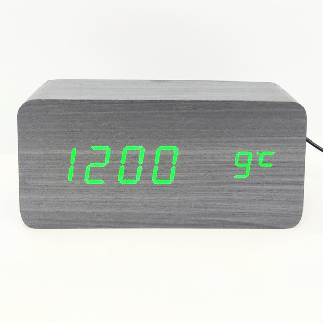 Годинник настільний електронний VST 862 під дерево чорне цифри зелений - фото 1 - id-p1604558695
