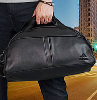 Спортивная сумка груша Adidas черная c черным лого кожзам есть ручки и ремень через плечо