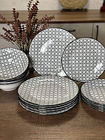 Подарочный Набор фарфоровых тарелок 18 шт, Фарфоровые тарелки круглые для сервировки с рисунком