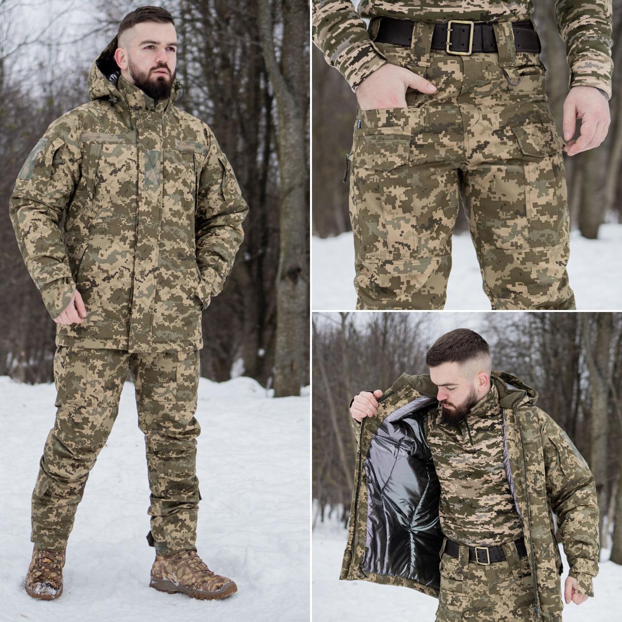 Зимовий комплект: Зимовий бушлат піксель ЗСУ з подвійним замком + Штани зимові тактичні на флісі водовідштовхувальні
