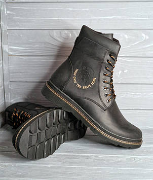 Шкіряні зимові чоловічі чорні черевики шнурок/змійка в стилі Diesel!!