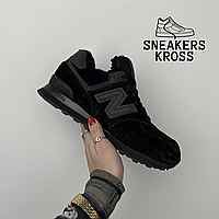 Женские зимние кроссовки New Balance 574 Black c мехом, Зимние Нью Беланс 574 черные мех