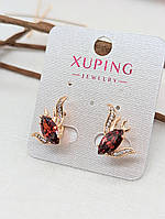 Серьги Xuping Jewelry необычной формы Красивые серьги с красным камнем из фианита диаметр 1,2 см × 2 см