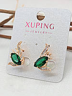 Серьги Xuping Jewelry с изумрудным камнем диаметр 1,2 см.× 2 см Красивые серьги Серьги из медицинского золота