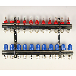 Коллектор Gross 8504 1" - 3/4" на 11 виходів в зборі для теплої підлоги