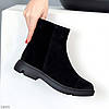 Замшеві чорні зручні зимові черевики натуральна замша стильний мінімалізм, фото 2