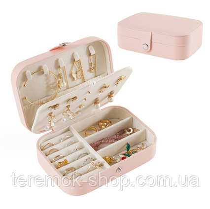 Шкатулка-органайзер для біжутерії, міні бокс для прикрас, коробочка-футляр рожева 16х11х5 см