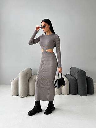 В'язане силуетне плаття максі з вирізами на боках і розрізом ззаду, фото 2