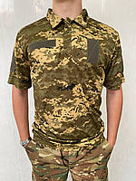 Поло армейское летнее для ВСУ с липучками под шевроны CoolMax тактическая футболка лето Пиксель