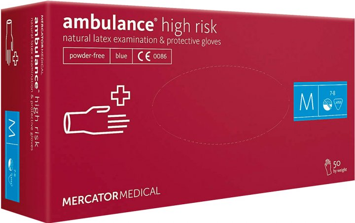 Рукавички латексні Mercator Medical Ambulance High Risk підвищеної міцності Сині 50 шт. розмір M