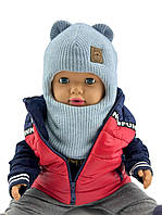 Детская шапка шлем теплая с флисом детские головные уборы голубой (ШДТ351)