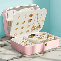 Органайзер для прикрас, шкатулка рожева 16х11х5 см для біжутерії, дорожня коробочка для ювелірних виробів