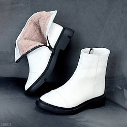 Білі шкіряні зручні зимові черевики натуральна шкіра стильний мінімалізм