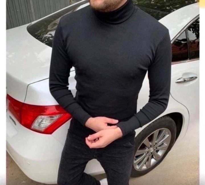 Чоловічий гольф під горло в чорному кольорі на флісі, фото 1