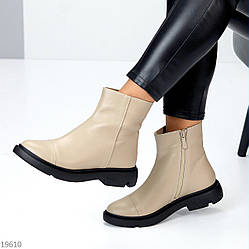 Бежеві шкіряні зручні зимові черевики натуральна шкіра стильний мінімалізм