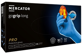 Професійні рукавички Mercator GoGrip Long, підвищеної міцності, сині, розмір M, 50 штук