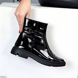 Чорні шкіряні глянцеві зимові черевики натуральна шкіра стильний мінімалізм