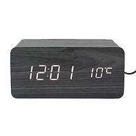 Годинник будильник електронний під дерево VST 862 термометр корпус чорне дерево цифри білі