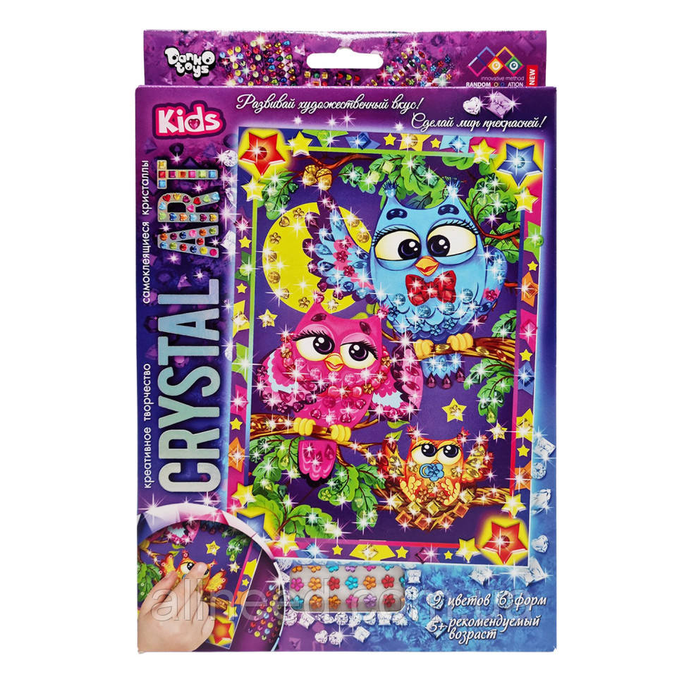 Набір креативної творчості "Crystal art Kids" Совоньки CArt-01-09, 9 кольорів, 6 форм, фото 1