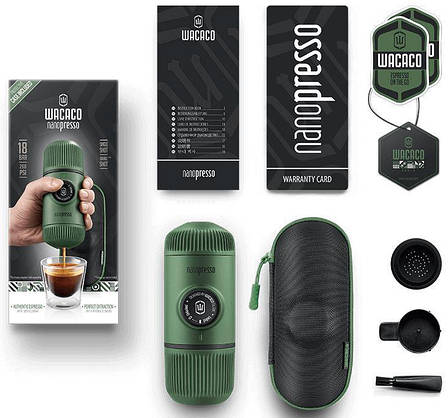 Wacaco Nanopresso Moss Green + кейс – портативна зелена кавоварка, мелена кава, фото 2
