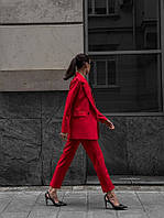 Женский костюм, пиджак и брюки на высокой посадке, красный