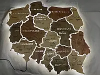 Карта Польщі на акрилі з підсвіткою між областями з підсвіткою S - 90*84 cm колір Soft