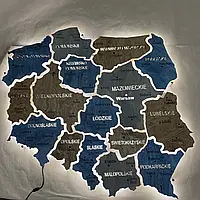 Карта Польщі на акрилі з підсвічуванням між областями з підсвічуванням S - 90*84 cm колір Lodz