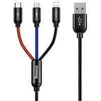 Дата-кабель Baseus CAMLT-ASY01 0.3m USB (тато) - Lightning/microUSB/USB Type C (тато) Black