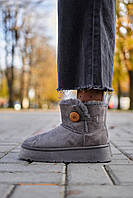 Зимние женские ботинки UGG Mini Bailey Button Plarform Grey (No Name)