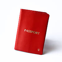 Кожаная обложка для паспорта "Passport+Герб Украины мал", красная с позолотой.