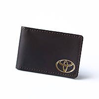 Кожаная Обкладинка для ID-паспорта "Toyota",темно-коричнева з позолотою.