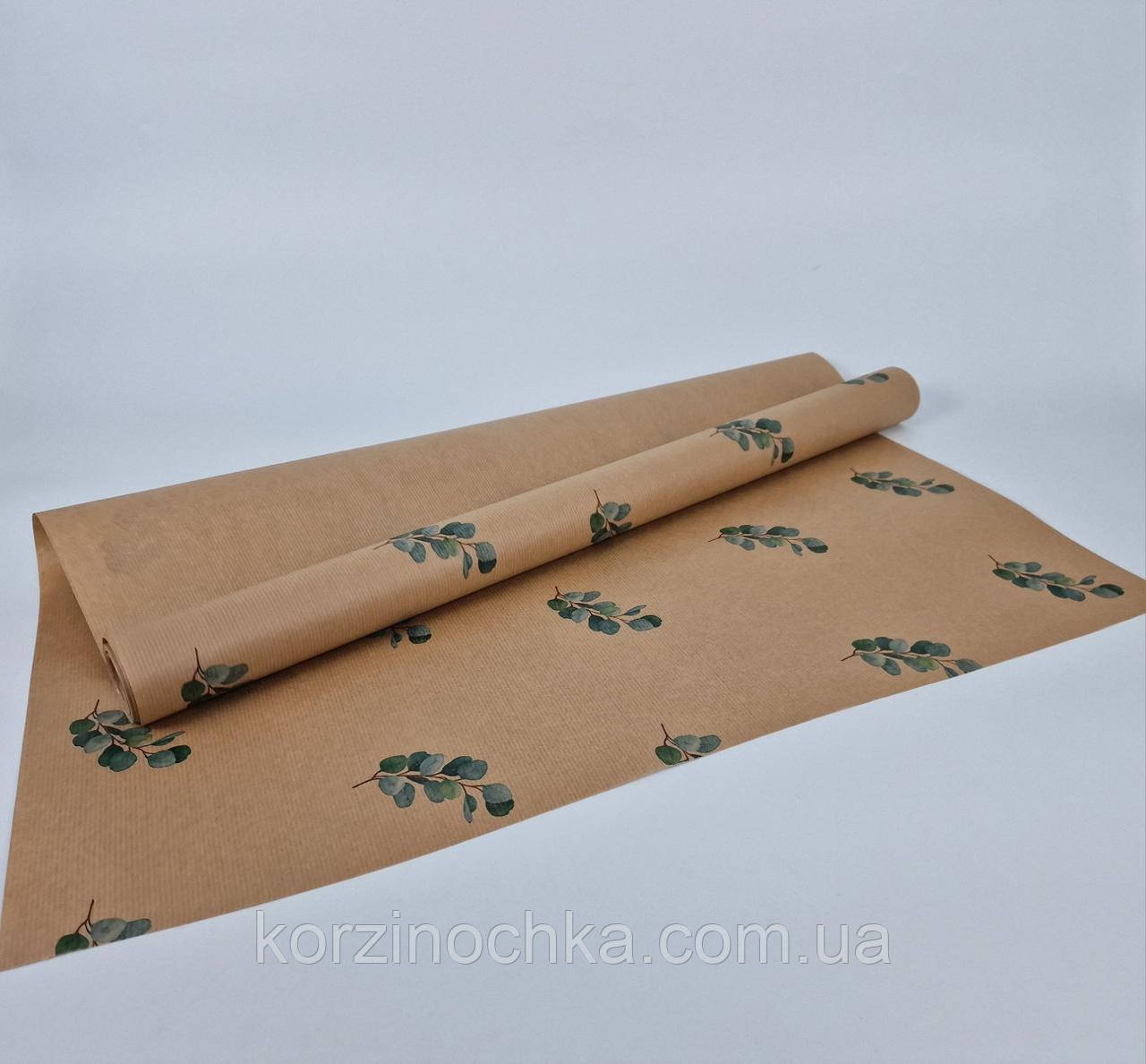 Папір для пакування квітів в рулоні(8 м)з друком(h680)Крафт(1 шт)