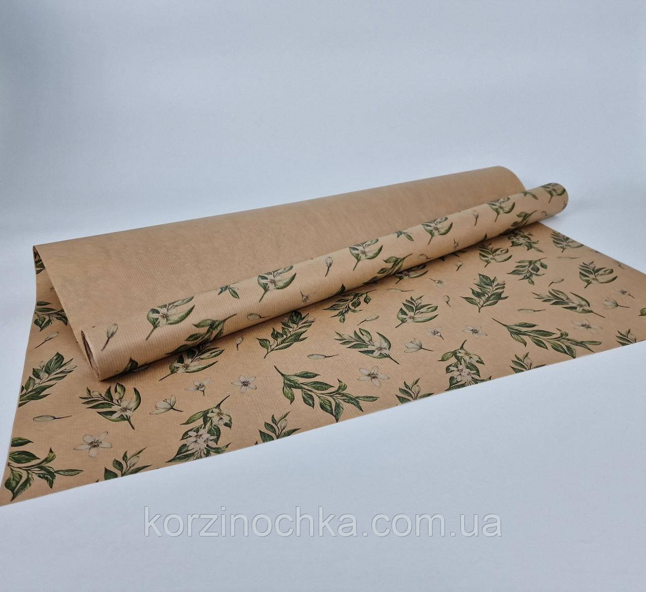 Папір для пакування квітів в рулоні(8 м)з друком(h680)Крафт(1 шт)
