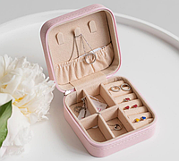 Органайзер для украшений нежно розовый, шкатулка 10х10 см для бижутерии, коробочка для ювелирных изделий