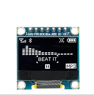 OLED LCD РК дисплей/екран 0,96" 2,7х2,8см 128x64, 7pin - білий, фото 1