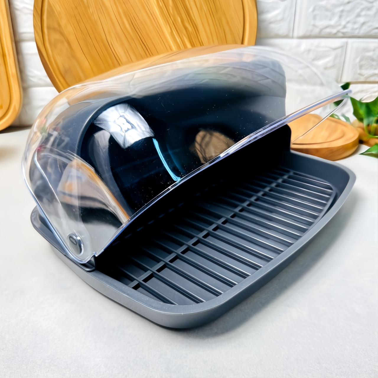 Маленька пластикова хлібниця з відкидною кришкою Алєана Граніт, фото 1