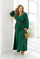 Женское нарядное длинное платье на запах зелёное 50-52 54-56 58-60 62-64 66-68