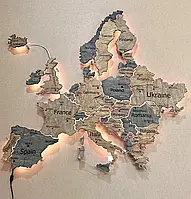 Карта Европы на акриле с подсветкой между странами, Укр. язык размер: 100*97 см цвет Dark Tree