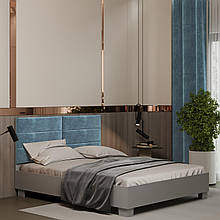 Двоспальне ліжко з м'якою спинкою Бриз Еліт Сірий/Лазурний 1080х1640х2048 мм