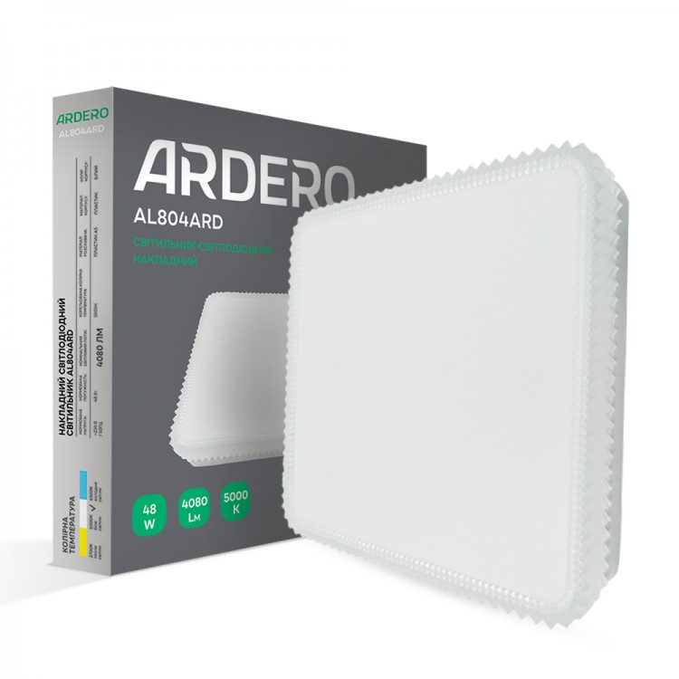 Накладний світлодіодний світильник Ardero AL804ARD 48W 5000К 4080Лм 300х300х40 мм квадратний декор