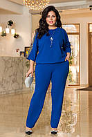 Синий элегантный нарядный брючный женский костюм батал 50-52, 54-56, 58-60 размер