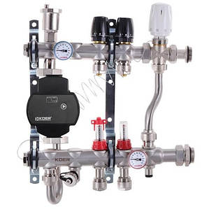 Колектор Koer 1"х2 в зборі с частотним насосом, бічне підключення, з триходовим клапаном (Чехія) нержавіюча сталь SUS304