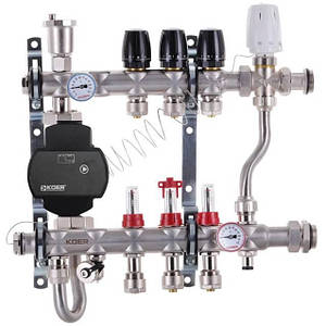 Колектор Koer 1"х3 в зборі с частотним насосом, бічне підключення, з триходовим клапаном (Чехія) нержавіюча сталь SUS304