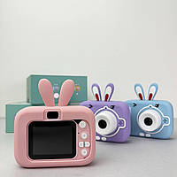 Детский фотоаппарат с селфи камерой и видео съемкой, в силиконовом чехле в виде зайчика Розовый