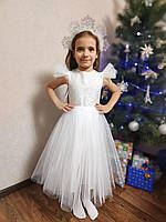 Платье Снежинка Белое нарядное платье для девочки с блестками