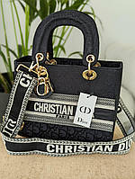 Жіноча сумочка Dior текстиль чорна, текстильні ручки ЛЮКС Є