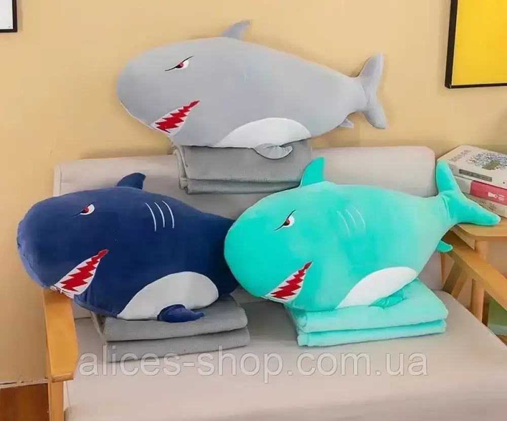 Плед-подушка игрушка 3в1 акула синий,75см,AS - фото 1 - id-p2053491897